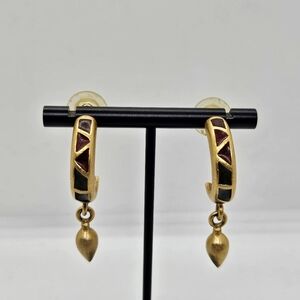 vintage Xeja frosted gold tone half hoop earrings with red blue green accents